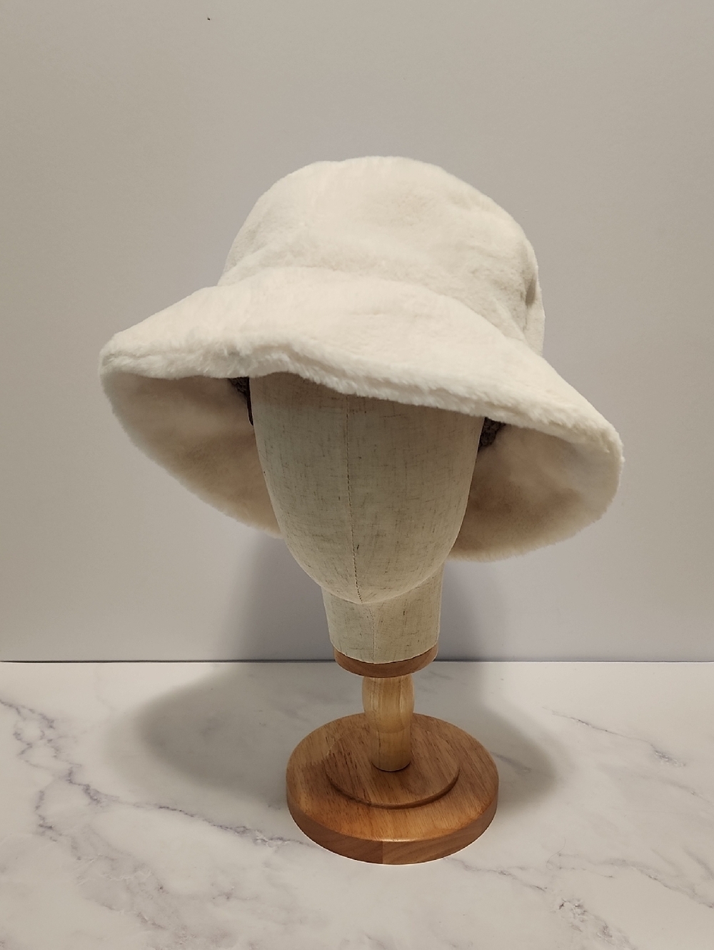 Sprigs White Fuzzy Bucket Winter Hat